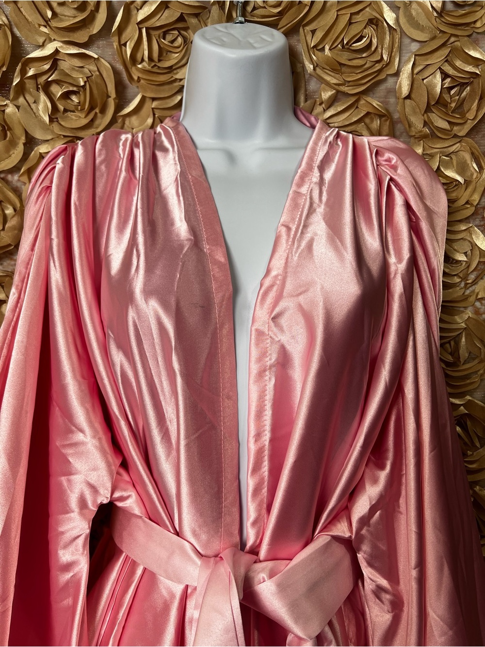 Pink Satin Feather Trim Robe - Women Intimates & Sleepwear. - Picture 3 of 4